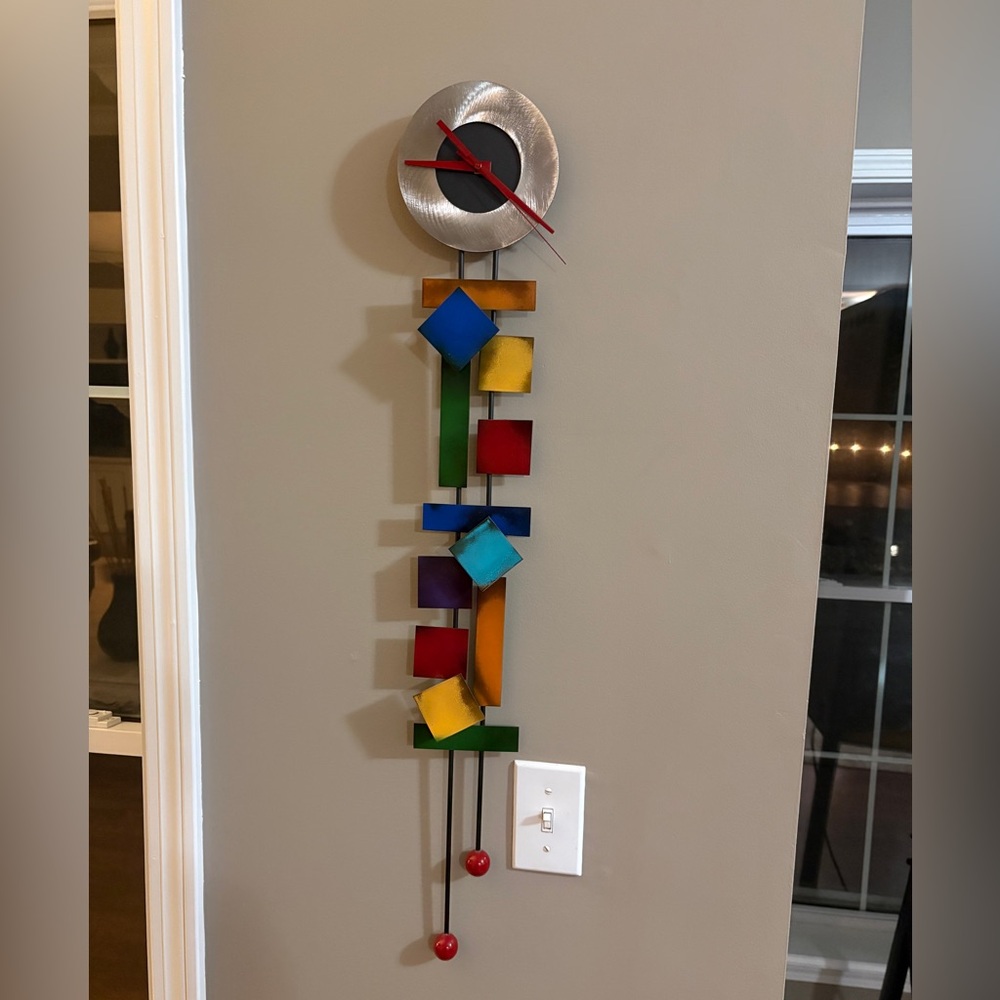 Rick Martin Signed Metal Wall Clock Sculpture Modern Art Geometric Colorful